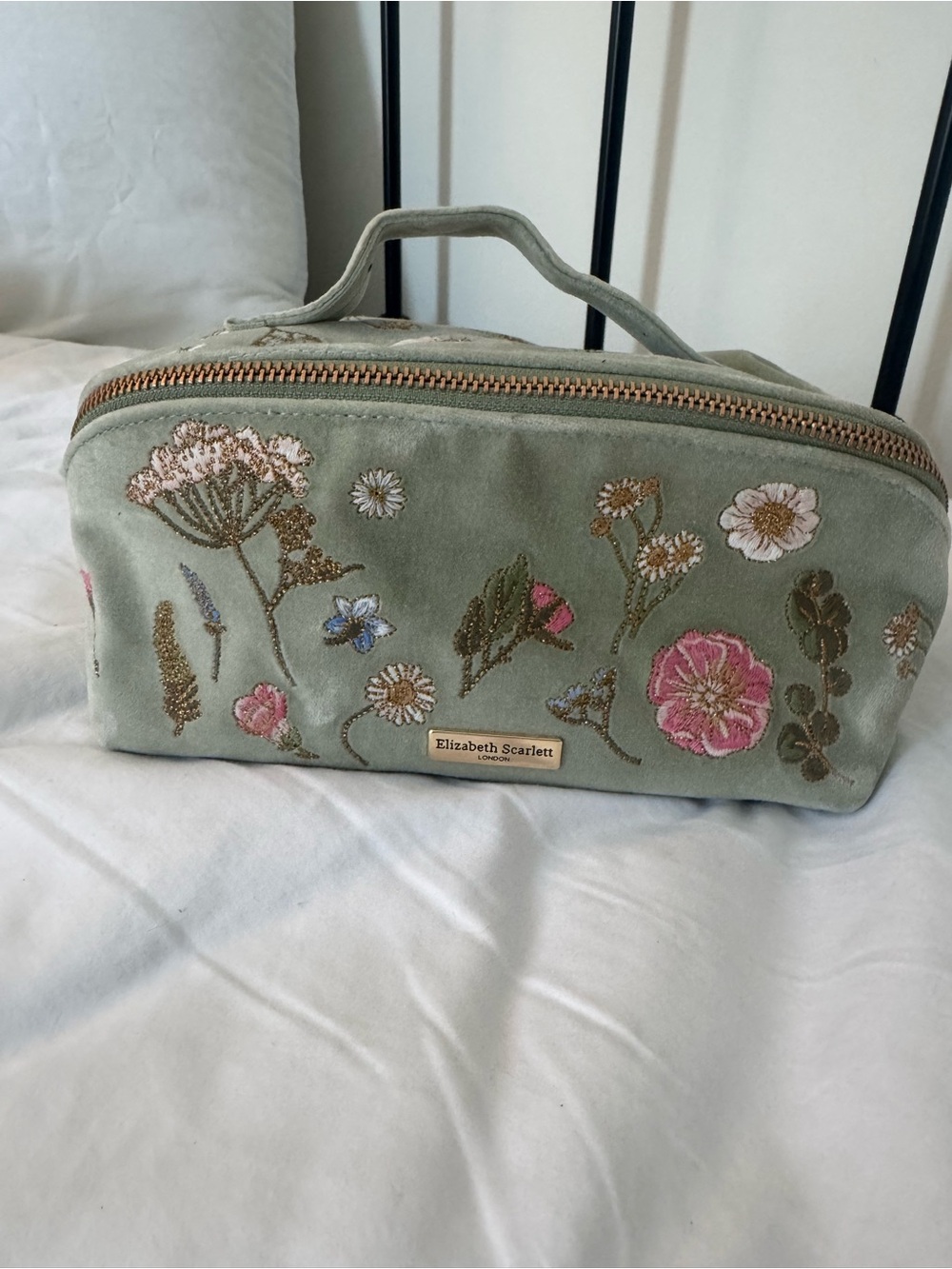 Elizabeth Scarlett pressed flowers open flat makeup bag